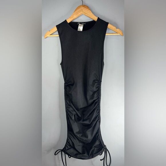 Zara Dresses & Skirts - ZARA solid black Ruched Tie Sides Mini Dress Size Small NWOT fairy grunge